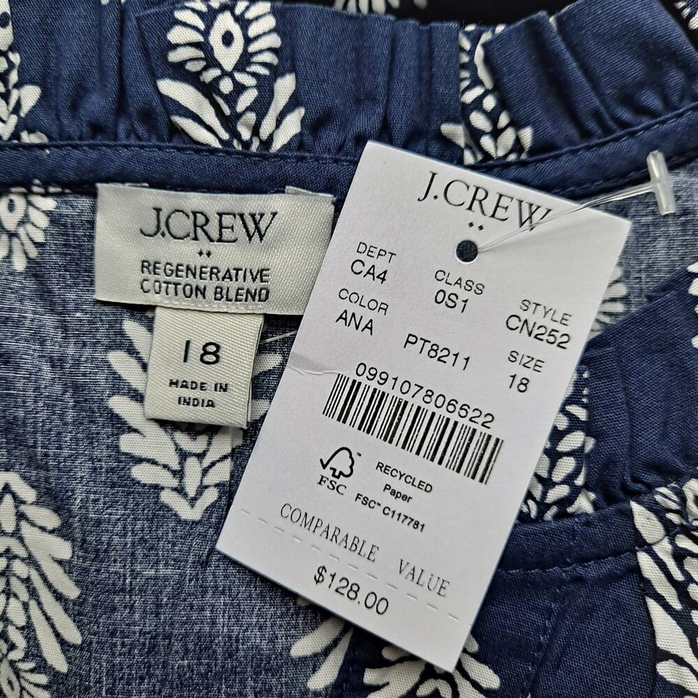 NWT J. Crew Factory Willa Dress Leaf Print Puff Sleeve Tiered Midi Navy Size 18 - Picture 9 of 13
